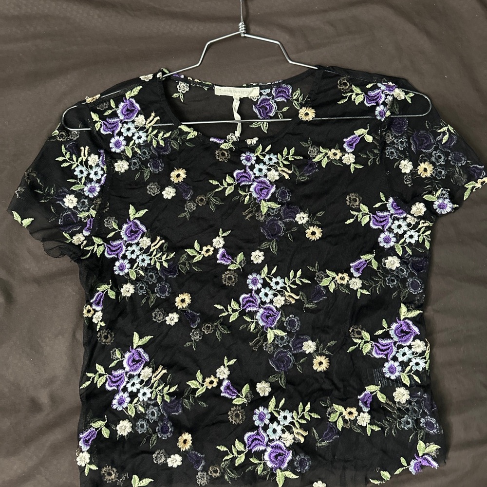 Urban Outfitters Black and Purple Fitted T-Shirt